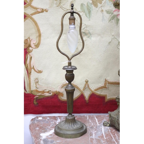 1071 - Antique French brass candlestick lamp, approx 54cm H