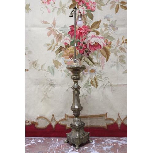 1072 - Antique French church pricket, converted to lamp approx 95cm H