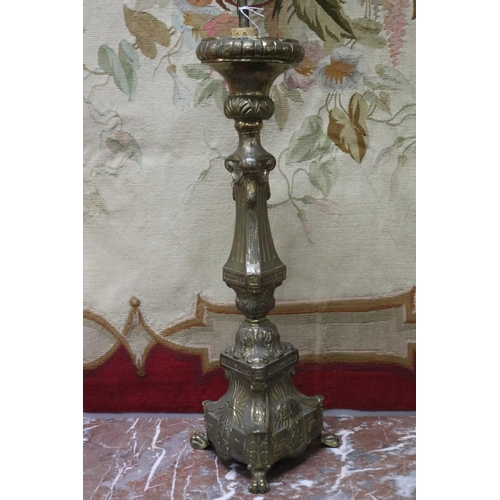 1072 - Antique French church pricket, converted to lamp approx 95cm H