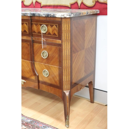 1076 - Quality French Louis marble topped transitional three drawer commode, approx 84cm H x 110m W x 48cm ... 
