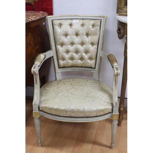 1083 - Pair of French directoire revival Fauteuils armchairs, with painted and gilt highlight finish, each ... 