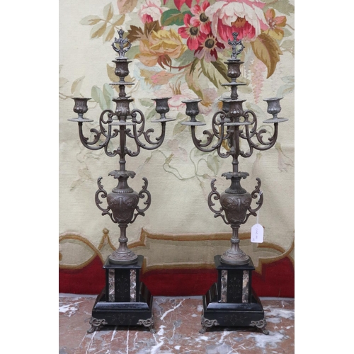 1089 - Pair of antique French five stick candelabras, each approx 66cm H (2)