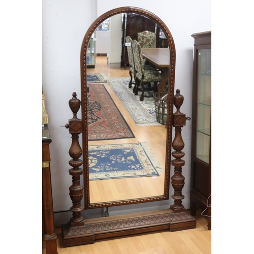 1090 - Impressive antique French carved walnut cheval mirror, approx 177cm H x 110cm W