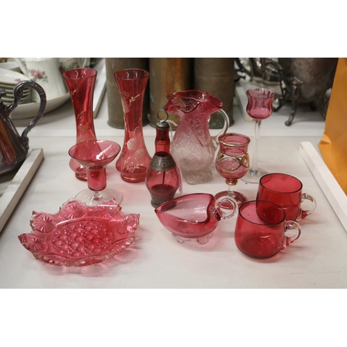 151 - Lot of antique and vintage ruby glass to include vases, cups, dish, etc, approx 17cm H and shorter