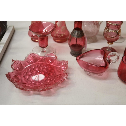 151 - Lot of antique and vintage ruby glass to include vases, cups, dish, etc, approx 17cm H and shorter