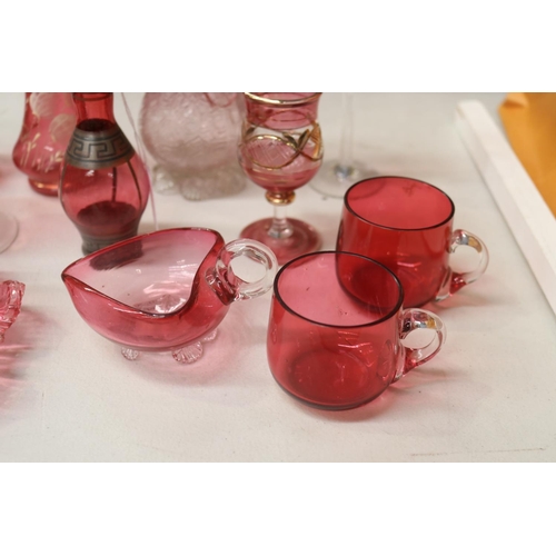 151 - Lot of antique and vintage ruby glass to include vases, cups, dish, etc, approx 17cm H and shorter