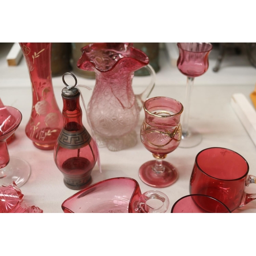 151 - Lot of antique and vintage ruby glass to include vases, cups, dish, etc, approx 17cm H and shorter