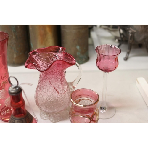 151 - Lot of antique and vintage ruby glass to include vases, cups, dish, etc, approx 17cm H and shorter