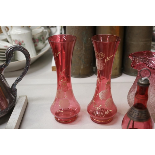 151 - Lot of antique and vintage ruby glass to include vases, cups, dish, etc, approx 17cm H and shorter