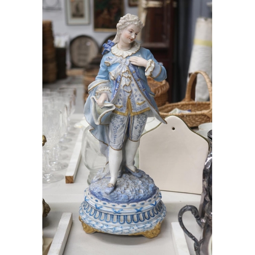 152 - Antique French painted bisque figure of a gent, some damages, approx 38cm H