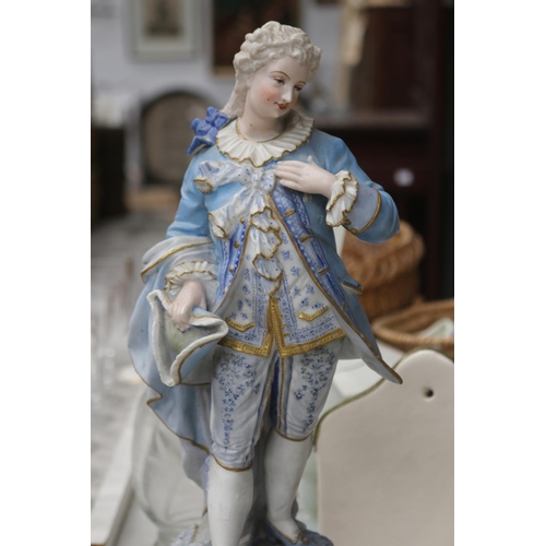 152 - Antique French painted bisque figure of a gent, some damages, approx 38cm H