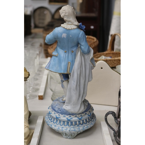 152 - Antique French painted bisque figure of a gent, some damages, approx 38cm H