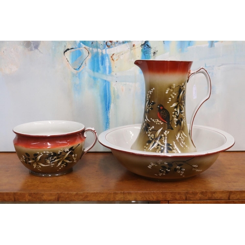 164 - Edwardian Staffordshire jug, basin & matching chamber pot, approx 34cm H and shorter (3)