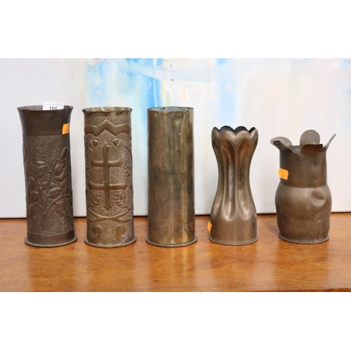 166 - Five brass trench art vases, approx 23cm H and shorter (5)