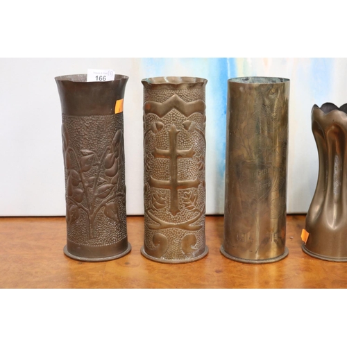 166 - Five brass trench art vases, approx 23cm H and shorter (5)