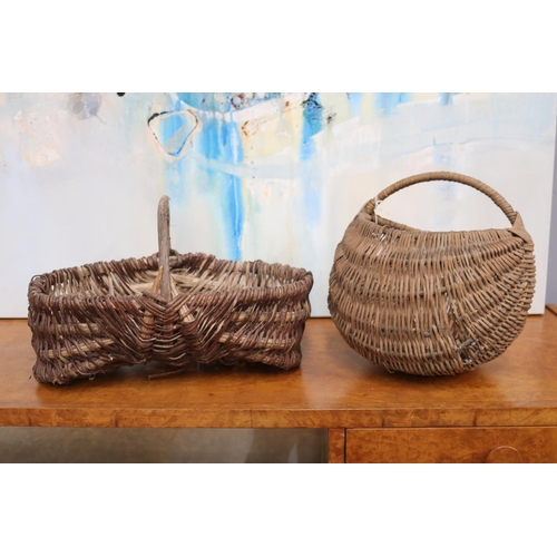 169 - Two French woven pickerts baskets, approx 24cm H (including handle) x 42cm W x 30cm D and smaller (2... 