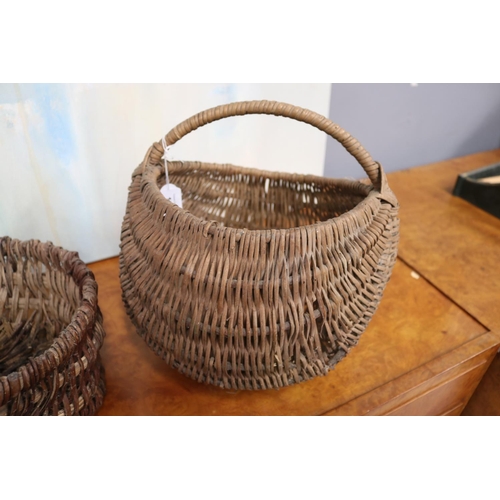 169 - Two French woven pickerts baskets, approx 24cm H (including handle) x 42cm W x 30cm D and smaller (2... 