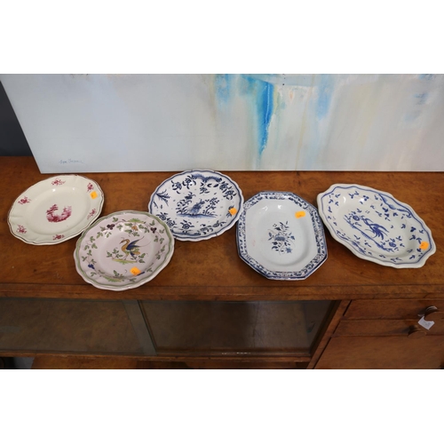 185 - Antique French plates & platters, approx 25cm x 30cm and smaller