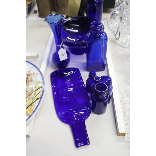 188 - Collection of antique and vintage cobalt blue glass, approx 34cm H and shorter