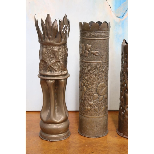 191 - Four French trench art vases, approx 32cm H and shorter (4)