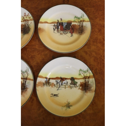 215 - Set of six Royal Doulton Coaching Days series ware plates, each approx 15cm Dia (6)