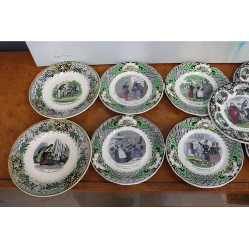 216 - Collection of antique French series ware plates, of three different part sets, approx 22cm Dia and s... 