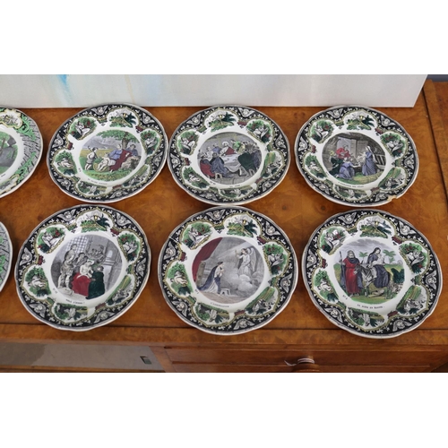 216 - Collection of antique French series ware plates, of three different part sets, approx 22cm Dia and s... 