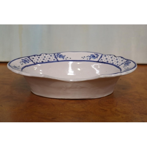 234 - Antique French blue and white barber's bowl, approx 6cm H x 26cm W x 20cm D