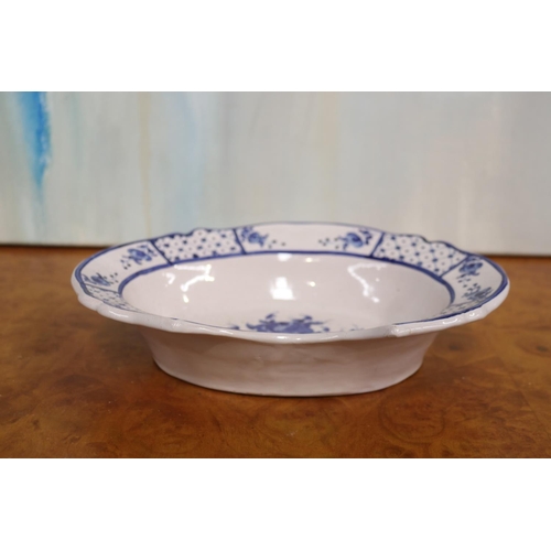 234 - Antique French blue and white barber's bowl, approx 6cm H x 26cm W x 20cm D