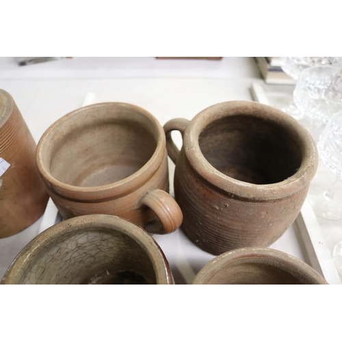 261 - Six antique French earthenware confit pots, approx 14cm H and shorter (6)