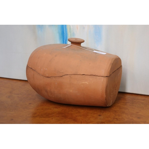 262 - French lidded earthenware pot, approx 23cm H x 30cm W x 21cm D