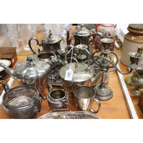 311 - Assortment of silver plate to include tray, teapots, coffee pot, candelabra, etc, approx 25cm and sh... 