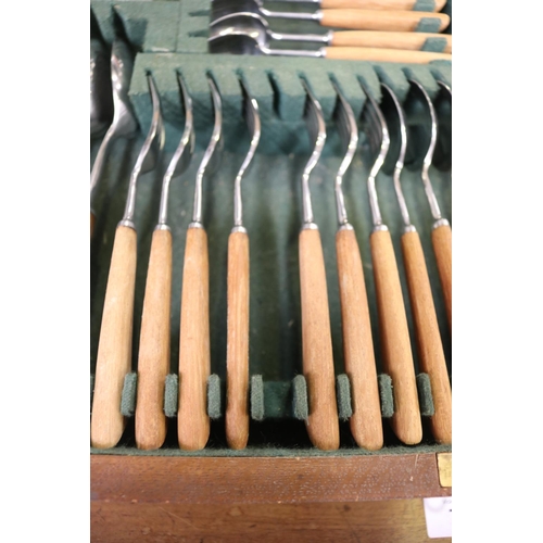 317 - Cased Mappin and Webb stainless steel and wooden handle cutlery, missing one fork, approx 10cm H x 5... 