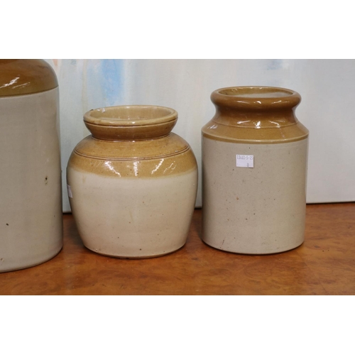 320 - Four antique  earthenware bung jars, approx 31cm H and shorter (4)