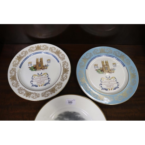 323 - Three commemorative plates to include two Aynsley and one Wedgwood, each approx 27cm Dia (3)