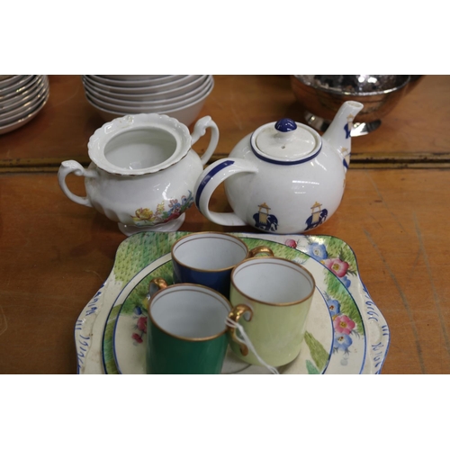 328 - Assortment of porcelain to include teapot, plates, cups, saucers, etc, approx 24cm W and smaller