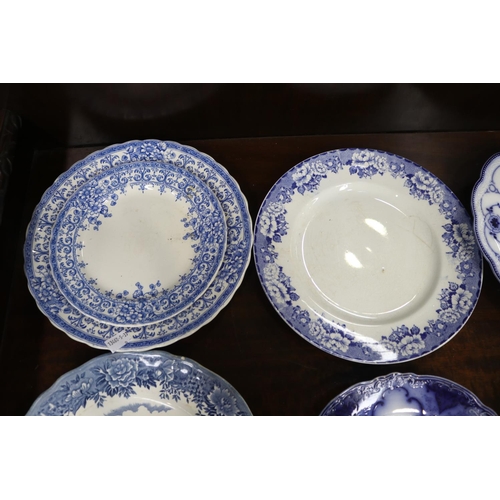 342 - Assortment of antique and vintage blue and white plates, soup bowls, approx 26cm Dia and smaller