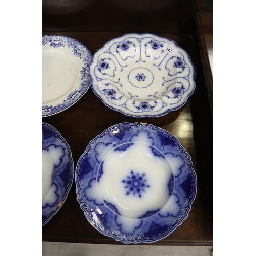 342 - Assortment of antique and vintage blue and white plates, soup bowls, approx 26cm Dia and smaller