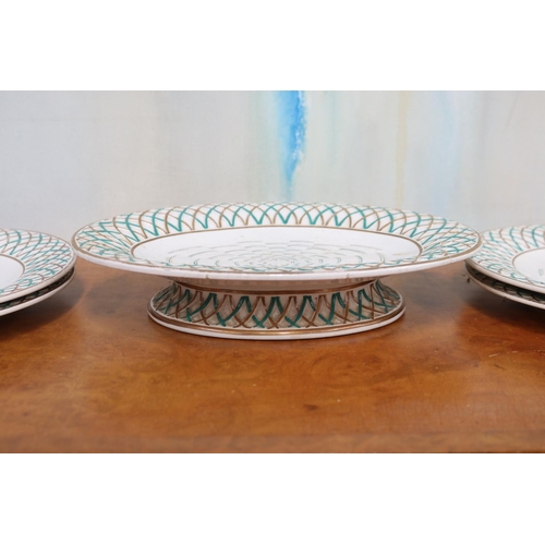 353 - Antique Minton basket weave comport and four plates, approx 29cm W and smaller  (AF) (5)