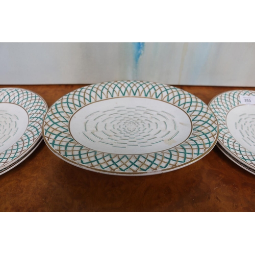 353 - Antique Minton basket weave comport and four plates, approx 29cm W and smaller  (AF) (5)