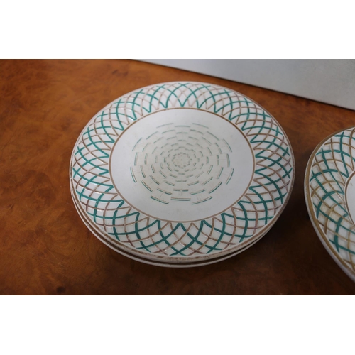 353 - Antique Minton basket weave comport and four plates, approx 29cm W and smaller  (AF) (5)