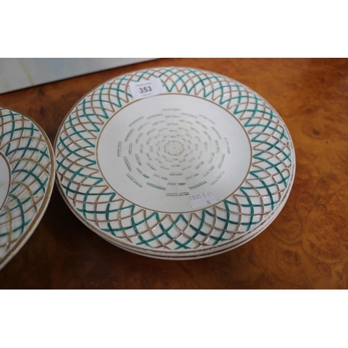 353 - Antique Minton basket weave comport and four plates, approx 29cm W and smaller  (AF) (5)