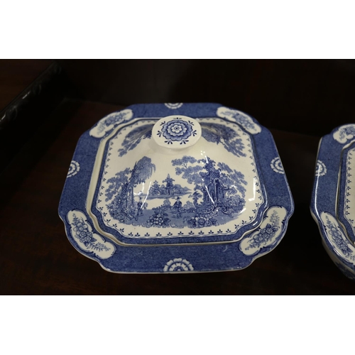 359 - Pair of Adams Aladdin blue and white tureens, each approx 14cm H x 23cm sq (2)