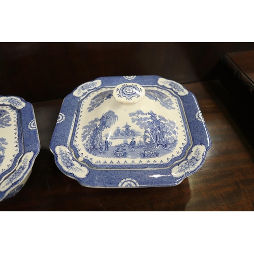 359 - Pair of Adams Aladdin blue and white tureens, each approx 14cm H x 23cm sq (2)