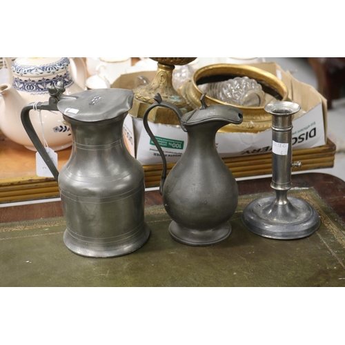 395 - Assortment of pewter to include salt and pepper, etc, approx 20cm H and shorter