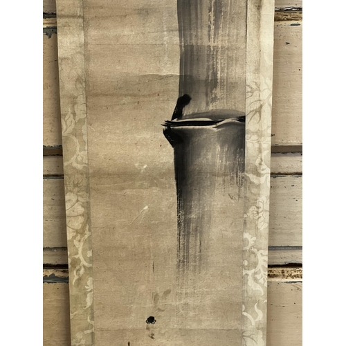 156 - Unknown artist, Chinese scroll with bamboo decoration, approx 152cm L x 21cm W