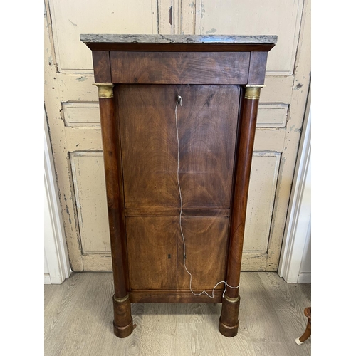 160 - Antique French Empire revival secretaire, with marble top & of narrow design. Fall front with fitted... 