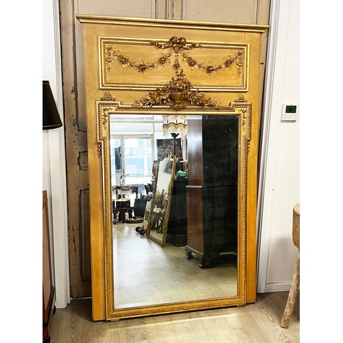 163 - Fine French painted and gilt surround mirror, bevelled mirror plate, rectangular section above with ... 