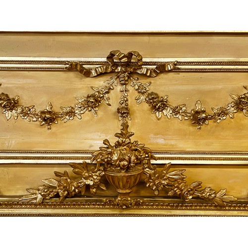 163 - Fine French painted and gilt surround mirror, bevelled mirror plate, rectangular section above with ... 