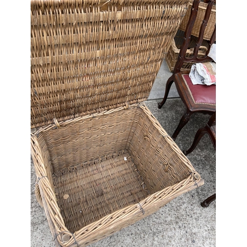168 - Antique French cane basket with carry handles, approx 58cm H x 66cm W x 54cm D